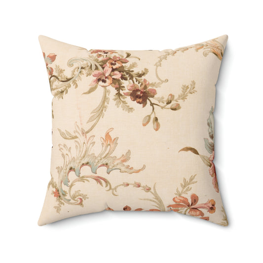 Faux Suede Square Pillow With a Vintage Floral Pattern